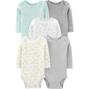 imageSimple Joys by Carters Unisex Babies LongSleeve BodysuitAqua GreenGrey HeatherWhite GiraffeSheepStripe