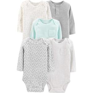 imageSimple Joys by Carters unisexbaby 5pack Longsleeve BodysuitAqua Blue StripeGrey HeatherWhite HeatherBearElephants