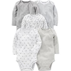 imageSimple Joys by Carters unisexbaby 5pack Longsleeve BodysuitGreyWhite