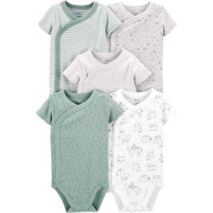 imageSimple Joys by Carters unisexbaby 5pack Side Snap Shortsleeve BodysuitGreenGrey Forest AnimalsLight Grey HeatherMint Green StripeWhite Llama