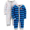 imageSimple Joys by Carters babyboys 2pack Cotton Footless Sleep and PlayBlue Rugby StripeWhite Dog