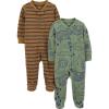 imageSimple Joys by Carters babyboys 2way Zip Thermal Footed Sleep and Play Pack of 2Brown Double StripeOlive Forest Animals