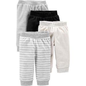 imageSimple Joys by Carters Baby 4Pack Fleece PantsBlackIvoryLight GreyWhite Stripe