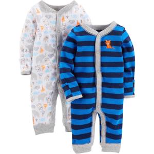 imageSimple Joys by Carters babyboys 2pack Cotton Footless Sleep and PlayBlue Rugby StripeWhite Dog