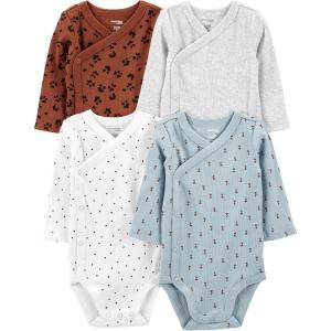 imageSimple Joys by Carters unisexbaby 4pack Side Snap BodysuitBlue FloralBrown Animal PrintLight GreyWhite Dots