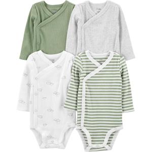 imageSimple Joys by Carters unisexbaby 4pack Side Snap BodysuitJade Green StripeLight GreyOliveWhite Clouds