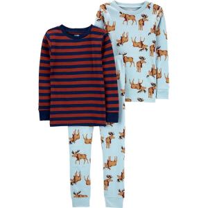 imageSimple Joys by Carters Baby 3Piece Snugfit Cotton Holiday Pajama SetBurgundy StripeLight Blue Moose