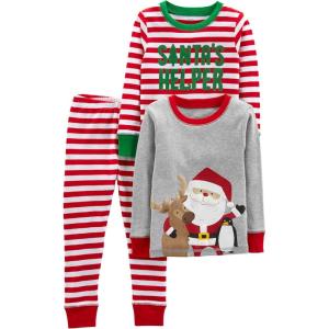imageSimple Joys by Carters Baby 3Piece Snugfit Cotton Holiday Pajama SetGrey SantaRed Stripe