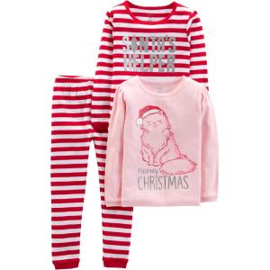 imageSimple Joys by Carters Baby 3Piece Snugfit Cotton Holiday Pajama SetPink CatRed Stripe