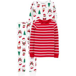 imageSimple Joys by Carters Baby 3Piece Snugfit Cotton Holiday Pajama SetRed StripeWhite Christmas Print