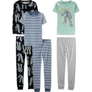 imageSimple Joys by Carters Boys 6Piece Snug Fit Cotton Pajama SetMulticolorStripeTransformers