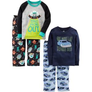 imageSimple Joys by Carters Boys and Toddlers 4Piece Pajama Set Cotton Top ampamp Fleece BottomCarsSpace