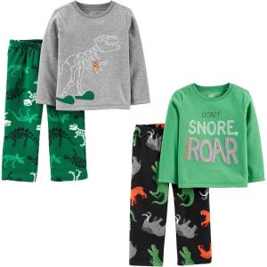 imageSimple Joys by Carters Boys and Toddlers 4Piece Pajama Set Cotton Top ampamp Fleece BottomDinosaur