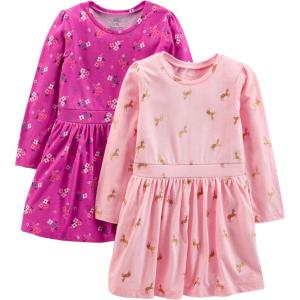 imageSimple Joys by Carters Girls 2Pack Stretch Rib DressesBlush UnicornDark Pink Floral