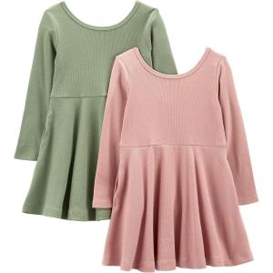 imageSimple Joys by Carters Girls 2Pack Stretch Rib DressesOlivePink
