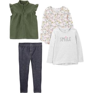imageSimple Joys by Carters girls 4piece Playwear SetGrey SmileIndigo WashOliveWhite Floral
