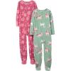 imageSimple Joys by Carters Girls 2Pack Loosefit Fleece Footed PajamasMint Green HorsesRaspberry Red Floral