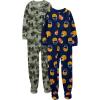 imageSimple Joys by Carters Kids Holiday Loosefit Flame Resistant Fleece Footed PajamasGreen Monster TrucksNavy Football