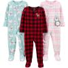 imageSimple Joys by Carters Toddlers and Baby Girls LooseFit Flame Resistant Fleece Footed Pajamas Pack of 3Buffalo CheckPenguinUnicorn