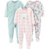 imageSimple Joys by Carters Toddlers and Baby Girls LooseFit Flame Resistant Fleece Footed Pajamas Pack of 3Offwhite DeerPink LlamaTurquoise Green Snowflake