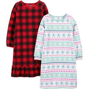 imageSimple Joys by Carters Girls 2Pack Fleece NightgownsBuffalo CheckFair Isle