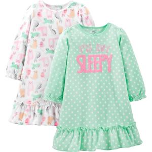 imageSimple Joys by Carters Girls 2Pack Fleece NightgownsMint Green DotsWhite Cat