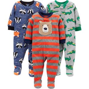 imageSimple Joys by Carters Toddlers and Baby Boys LooseFit Flame Resistant Fleece Footed Pajamas Pack of 3Blue FoxGrey CrocodileOrange Bear