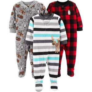 imageSimple Joys by Carters Toddlers and Baby Boys LooseFit Flame Resistant Fleece Footed Pajamas Pack of 3Buffalo CheckPolar BearStripe
