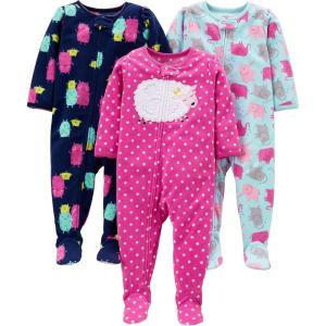 imageSimple Joys by Carters Toddlers and Baby Girls LooseFit Flame Resistant Fleece Footed Pajamas Pack of 3Blue ElephantNavy MonsterPink Dots