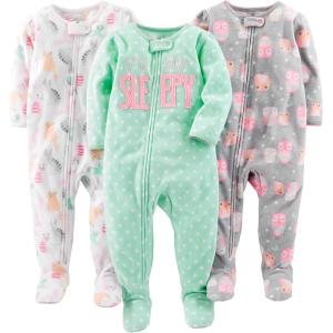 imageSimple Joys by Carters Toddlers and Baby Girls LooseFit Flame Resistant Fleece Footed Pajamas Pack of 3CatDotsOwls