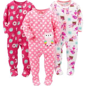imageSimple Joys by Carters Toddlers and Baby Girls LooseFit Flame Resistant Fleece Footed Pajamas Pack of 3DonutHeartsSuperhero
