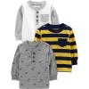 imageSimple Joys by Carters Boys 3Pack Long Sleeve ShirtsWhiteGrey DinosaurYellow Stripe