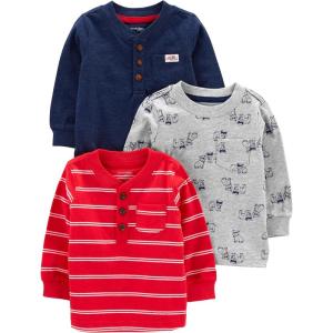 imageSimple Joys by Carters Boys 3Pack Long Sleeve ShirtsGrey DogsRed Double StripeNavy