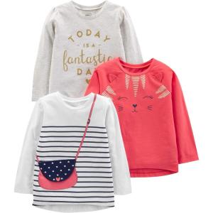 imageSimple Joys by Carters Girls 3Pack Graphic LongSleeve TeesGlitterKittyPurse