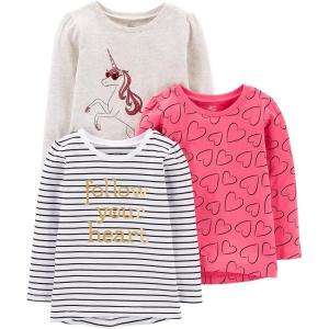 imageSimple Joys by Carters Girls 3Pack Graphic LongSleeve TeesHeartsStripeUnicorn