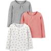 imageSimple Joys by Carters Girls LongSleeve Shirts Pack of 3Grey DotsPeachWhite Floral