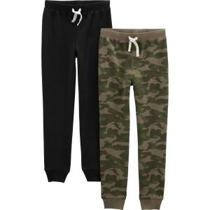 imageSimple Joys by Carters Boys 2Pack Pull on Fleece PantsBlackGreen Camo Kid