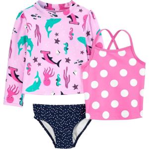 imageSimple Joys by Carters Girls 3Piece Assorted Rashguard SetsNavy DotsPink Polka DotSea Life