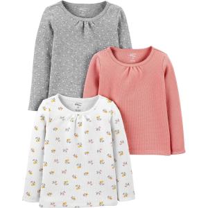 imageSimple Joys by Carters Girls LongSleeve Shirts Pack of 3Grey DotsPeachWhite Floral