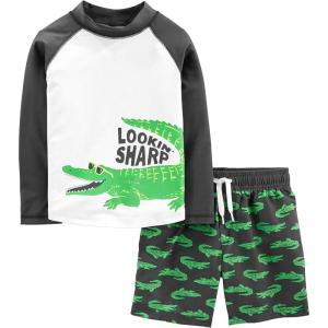 imageSimple Joys by Carters Toddlers and Baby Boys Swimsuit Trunk and Rashguard SetBlack Crocodile Print