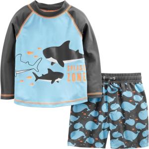 imageSimple Joys by Carters Toddlers and Baby Boys Swimsuit Trunk and Rashguard SetBlackSky Blue Whales
