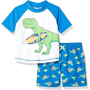 imageSimple Joys by Carters Toddlers and Baby Boys Swimsuit Trunk and Rashguard SetBlue White Dinosaur