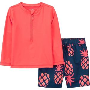 imageSimple Joys by Carters Toddlers and Baby Boys Swimsuit Trunk and Rashguard SetCoral OrangeNavy Pineapple