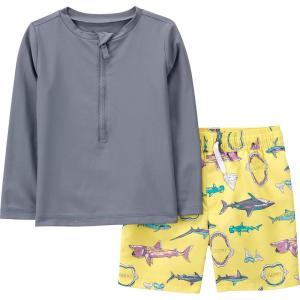 imageSimple Joys by Carters Toddlers and Baby Boys Swimsuit Trunk and Rashguard SetDark GreyYellow Shark