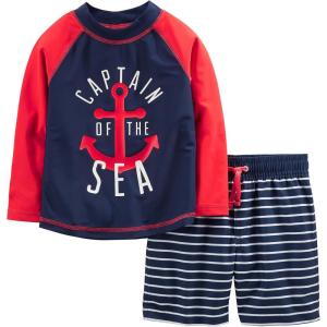 imageSimple Joys by Carters Toddlers and Baby Boys Swimsuit Trunk and Rashguard SetNavy Red AnchorWhite Stripe
