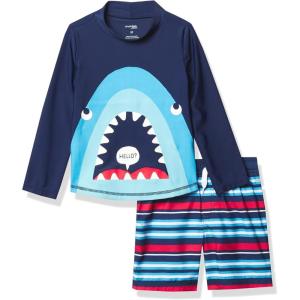 imageSimple Joys by Carters Toddlers and Baby Boys Swimsuit Trunk and Rashguard SetNavy SharkRed Stripe