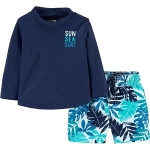imageSimple Joys by Carters Toddlers and Baby Boys Swimsuit Trunk and Rashguard SetNavy White Tropical