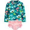 Green Floral/Pink Stripe