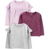 imageSimple Joys by Carters Girls LongSleeve Shirts Pack of 3GreyPinkFloral