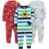 imageSimple Joys by Carters Kids 3Pack Snug Fit Footless Cotton PajamasRed FiretruckWhite MonsterSharks